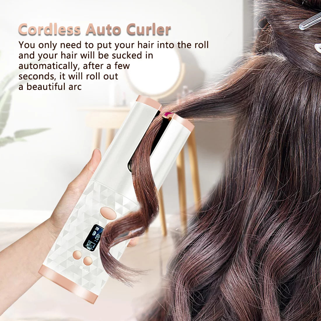 Cordless Hair Curler-Cordless USB Rechargeable Automatic Curling Iron Portable Wireless Curling Wand